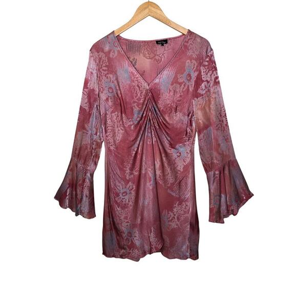 Rays for Days Ruched  Mini Dress Flared Sleeves Boho Whimsical Fairy Core Sz: L - Picture 11 of 11